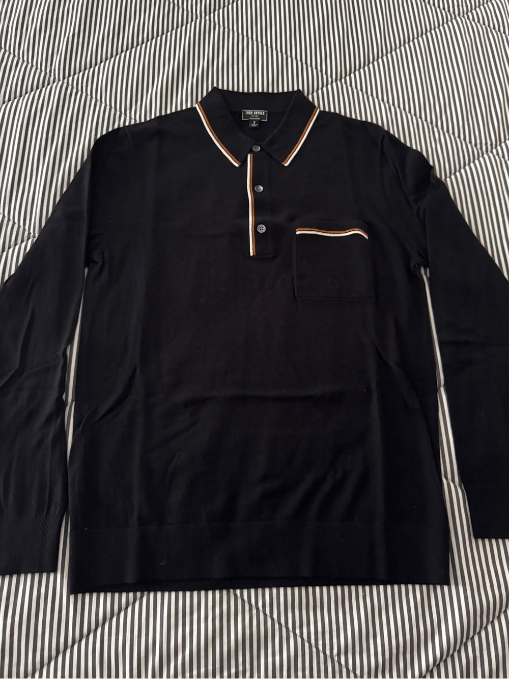 Todd Snyder Black Long-Sleeve Polo with Contrast Trim